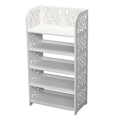 Wood-plastic Board Five Tiers Carved Shoe Rack - White