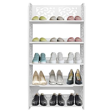 Wood-plastic Board Five Tiers Carved Shoe Rack - White