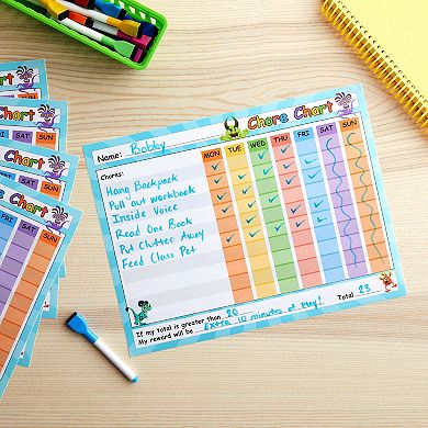 6 Pack Dry Erase Chore Chart For Kids, Reward Board With Self-adhesive, 14.5x11"