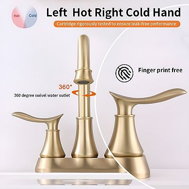 Luxury Brushed Gold Bathroom Faucet - 4-Inch Center Set with Dual Handles, Pop-Up Drain