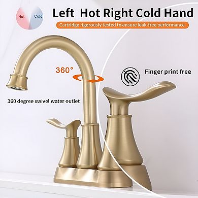 Luxury Brushed Gold Bathroom Faucet - 4-Inch Center Set with Dual