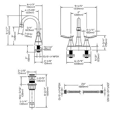 Luxury Brushed Gold Bathroom Faucet - 4-Inch Center Set with Dual Handles, Pop-Up Drain
