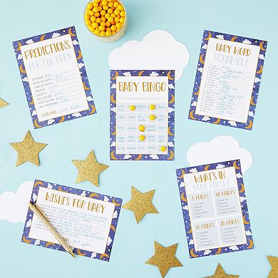 Set Of 5 Over The Moon Baby Shower Games For 50 Guests, Stars Theme