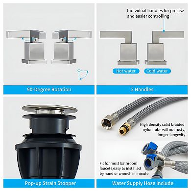 Waterfall Bathroom Faucets For Sink 3 Hole, 2-handles Pop Up Drain