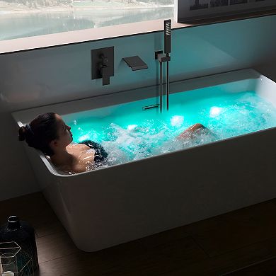 Matte Black Waterfall Tub Faucet with Hand Shower - Wall Mount Bathtub Shower System