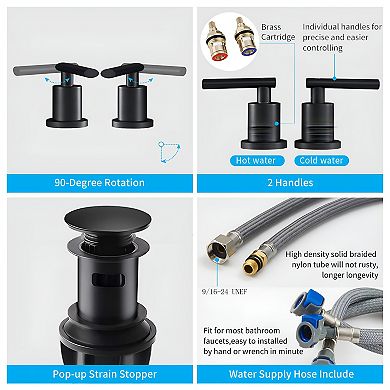 Matte Black Widespread Bathroom Faucet, Waterfall Bathroom Faucets for Sink 3 Hole