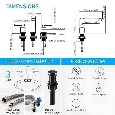 Matte Black Widespread Bathroom Faucet, Waterfall Bathroom Faucets for Sink 3 Hole