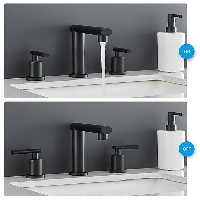 Matte Black Widespread Bathroom Faucet, Waterfall Bathroom Faucets for Sink 3 Hole