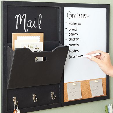 Message Center Bulletin Board - Magnetic Message Board Wall Organizer With Hooks