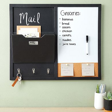 Message Center Bulletin Board - Magnetic Message Board Wall Organizer With Hooks