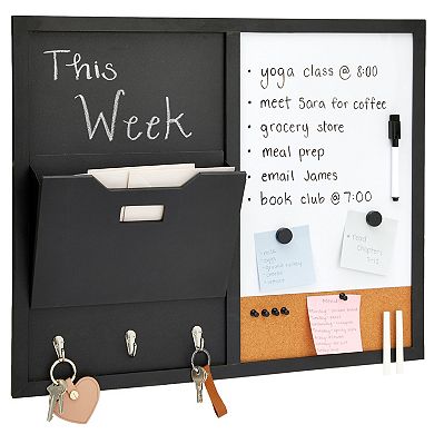 Message Center Bulletin Board - Magnetic Message Board Wall Organizer With Hooks