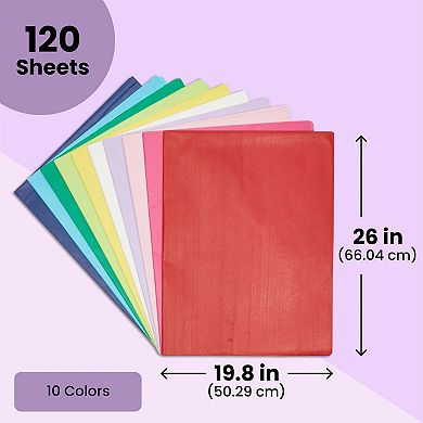 120 Pcs Tissue Paper For Gift Bags Wrapping (10 Colors, 26x20 In)