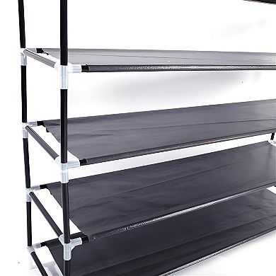 Simple Assembly 5 Tiers Non-woven Fabric Shoe Rack with Handle, Black