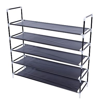 Simple Assembly 5 Tiers Non-woven Fabric Shoe Rack with Handle, Black