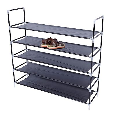 Simple Assembly 5 Tiers Non-woven Fabric Shoe Rack with Handle, Black