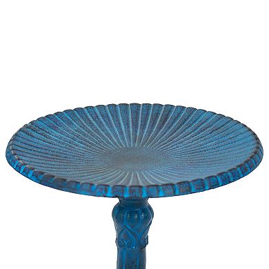 Sunnydaze Art Deco Sunburst Metal Bird Bath - Blue Patina - 14 In