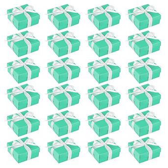 24 Pack Small Turquoise Gift Boxes with Lids & Ribbon for Presents, 3.7x3.7x1.6"