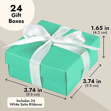 24 Pack Small Turquoise Gift Boxes with Lids & Ribbon for Presents, 3.7x3.7x1.6"