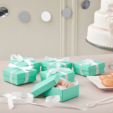 24 Pack Small Turquoise Gift Boxes with Lids & Ribbon for Presents, 3.7x3.7x1.6"