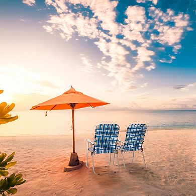 Convenient Folding Beach Chair, Steel Tube and PP Webbing Perfect for Outdoor Relaxation - 2Pcs