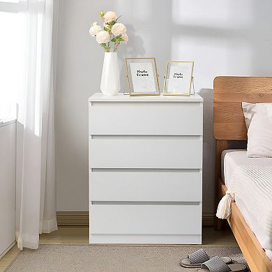 Modern Style Wooden Dresser with 4 Wide Drawers-White
