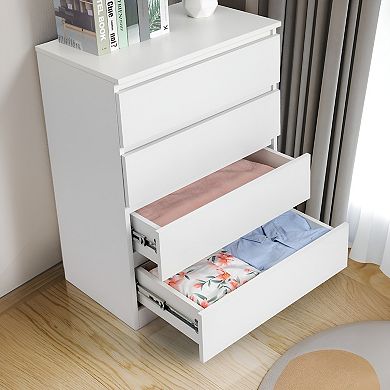 Modern Style Wooden Dresser with 4 Wide Drawers-White