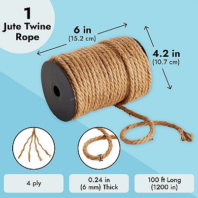 100 Feet Jute Rope For Crafts, 6mm Thick Twine For Nautical Decor (brown)
