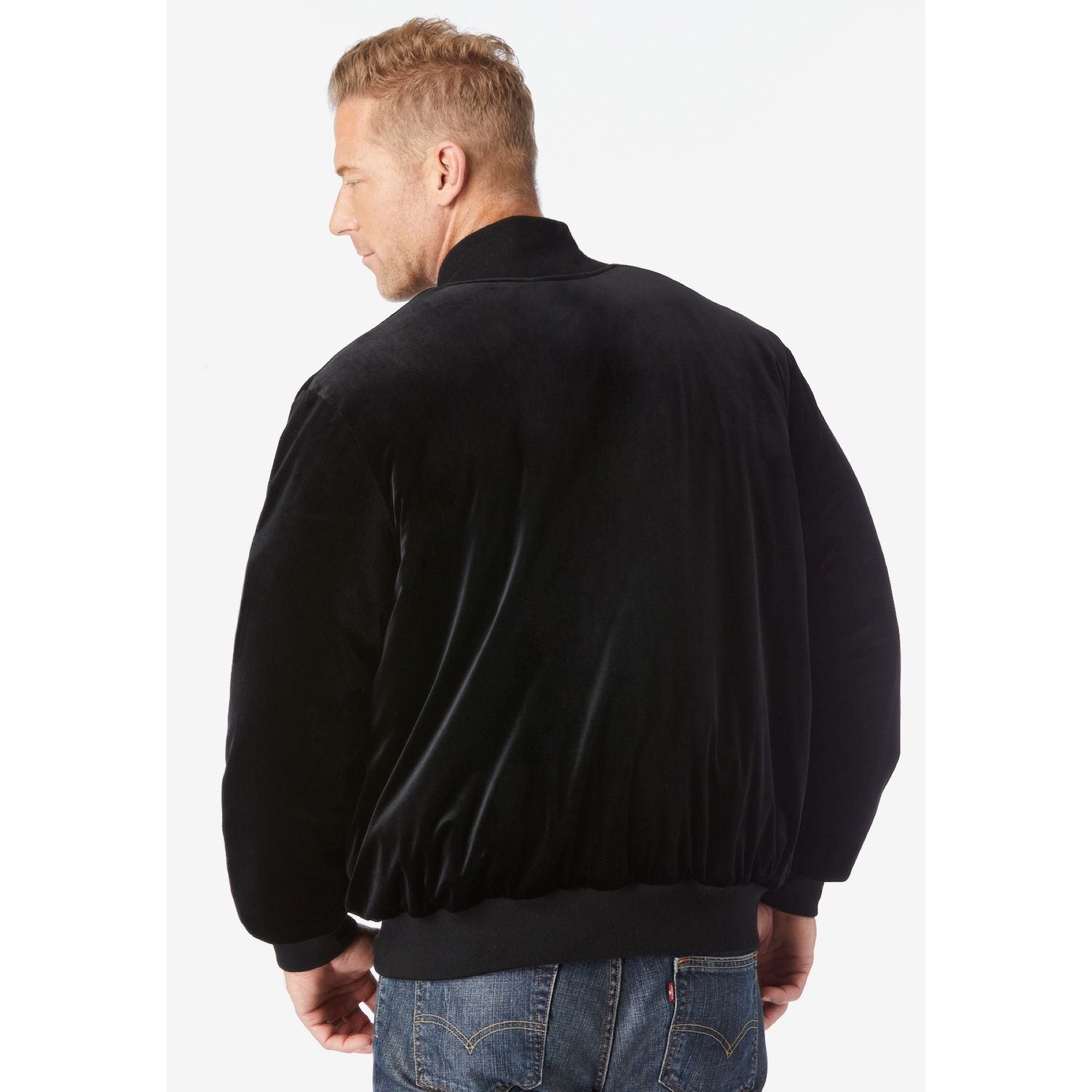 KingSize Men's Big & Tall Velour Full Zip Bomber Jacket