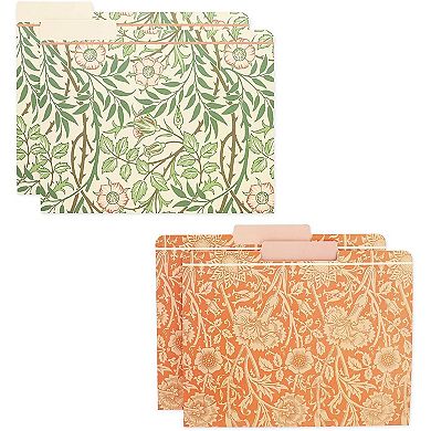 12 Pack William Morris Floral File Folders, 1/3 Cut Tab, Letter-Size, 6 Designs