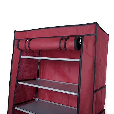 Fashionable Room-saving 9 Lattices Non-woven Fabric Shoe Rack - Wine Red