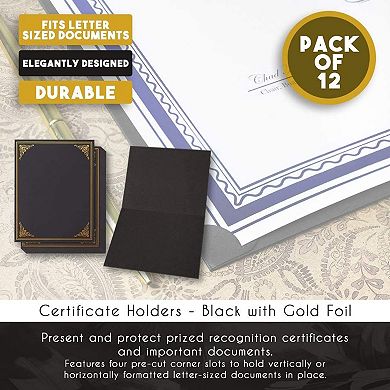 12-pack Black Certificate Holders - Use As Award, Diploma Cover, Letter-size
