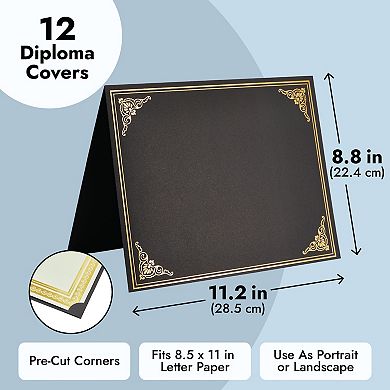 12-pack Black Certificate Holders - Use As Award, Diploma Cover, Letter-size