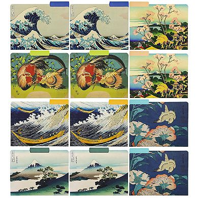 12 Pack Hokusai Japanese Decorative File Folders, 1/3 Cut Tab, Letter-Size