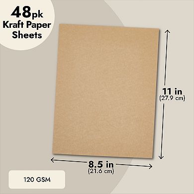 48 Sheets Brown Kraft Paper For Crafts, Wedding, Letter Size, 8.5 X 11