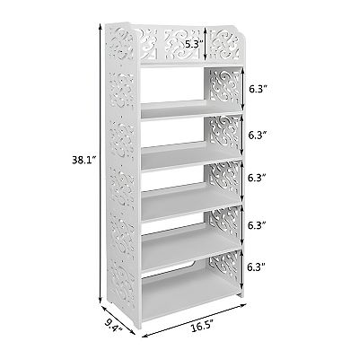 Six-Tier Carved Shoe Rack - Wood-Plastic Board, Waterproof and Easy to Clean