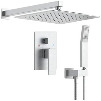 Wall Mounted Shower System with 12-Inch Rainfall Shower Head and Handheld, Brushed Nickel