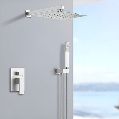 Wall Mounted Shower System with 12-Inch Rainfall Shower Head and Handheld, Brushed Nickel