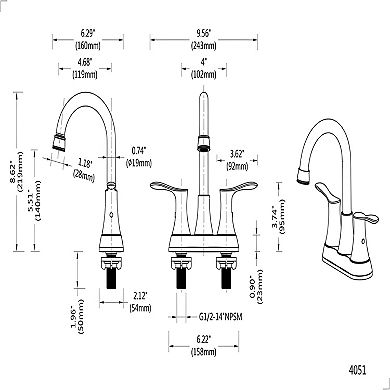 Bathroom Faucet Brushed Nickel, 4" 2-handle Centerset Basin Faucet With Pop-up Drain