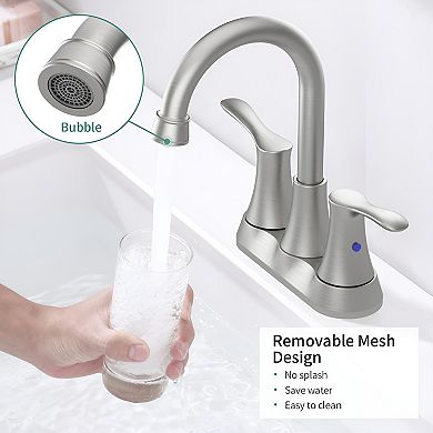 Bathroom Faucet Brushed Nickel, 4" 2-handle Centerset Basin Faucet With Pop-up Drain