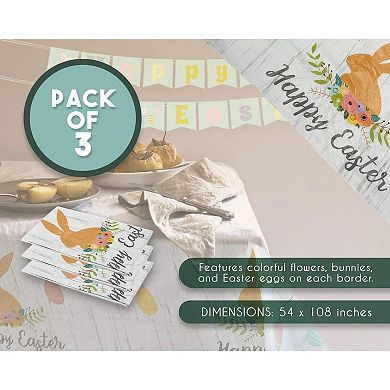 3x Happy Easter Plastic Party Tablecloth With Bunny Rabbit For Party 54x108”