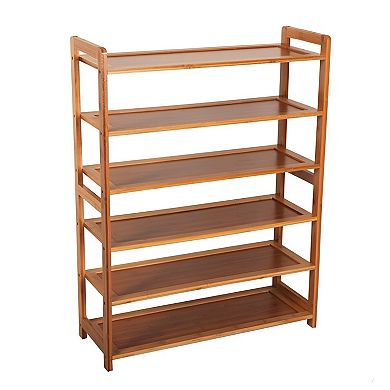 Concise Rectangle 6 Tiers Wicker Shoe Rack - Wood Color