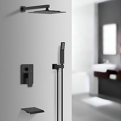 Premium Wall Mounted Rain Mixer Shower Faucet Set-Matte Black