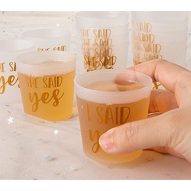 15 Pack Plastic Shot Glasses, Bachelorette Party, Frosted W/ Gold Foil, 3.7oz