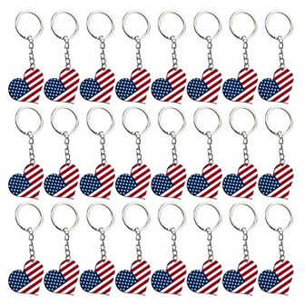 24 Pack American Flag Keychain, 4th of July Party Favors, Heart Keychain