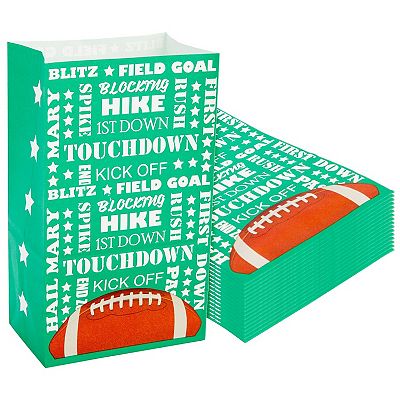 16 Pack Football Party Favor Bags - 5.5x2.8x8 Inch Kraft Paper Gift Bags With Handles, For Kids Birthday, Sports Theme