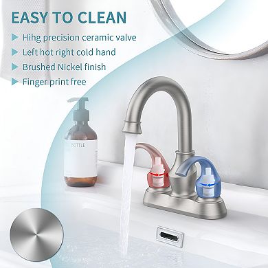 Bathroom Faucet 2-handle Brushed Nickel With 360 Degree Rotating Spout