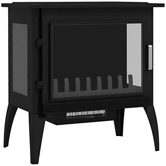 Freestanding Electric Fireplace Stove with Realistic Flame and Adjustable Temperature-Black