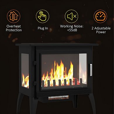 Freestanding Electric Fireplace Stove with Realistic Flame and Adjustable Temperature-Black