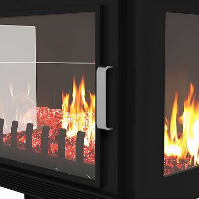 Freestanding Electric Fireplace Stove with Realistic Flame and Adjustable Temperature-Black