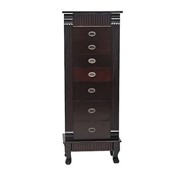 Standing Jewelry Armoire Cabinet with Makeup Mirror and 7 DrawersDark Brown
